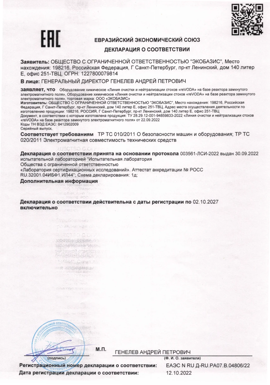 Декларация о соответствии от 12.10.2022